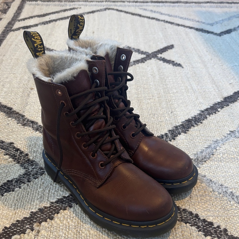 Dr. Martens Brown Leather Boots with Fur Lining